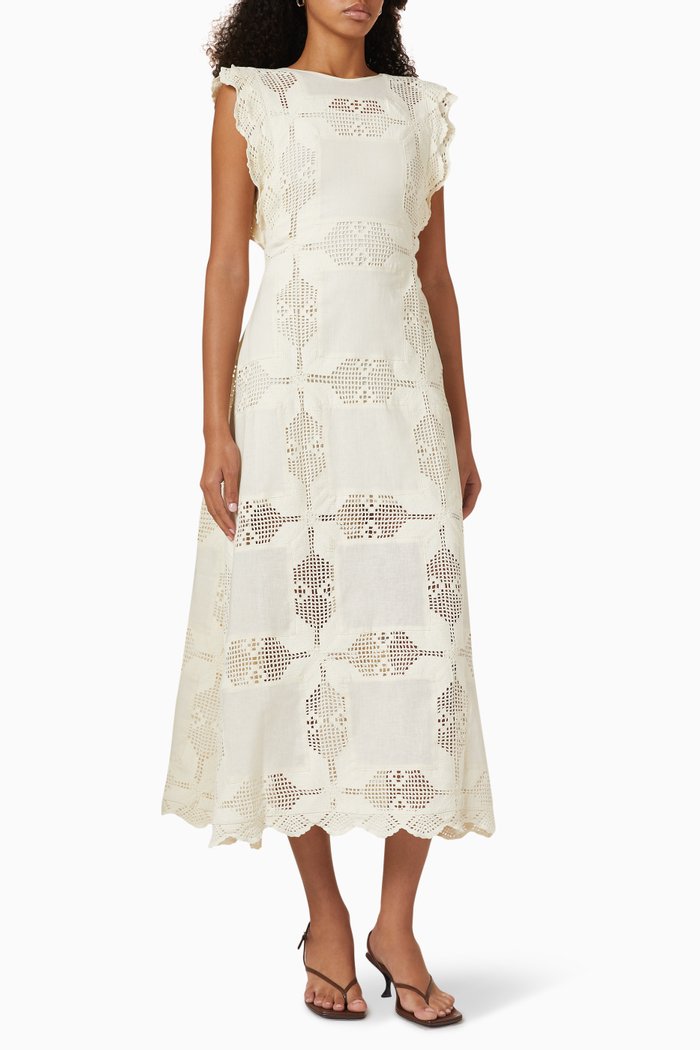 

Beryl Midi Dress in Linen Cotton Blend, White