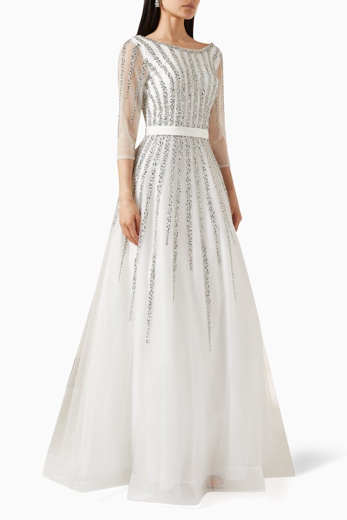

Embellished Gown in Tulle, White