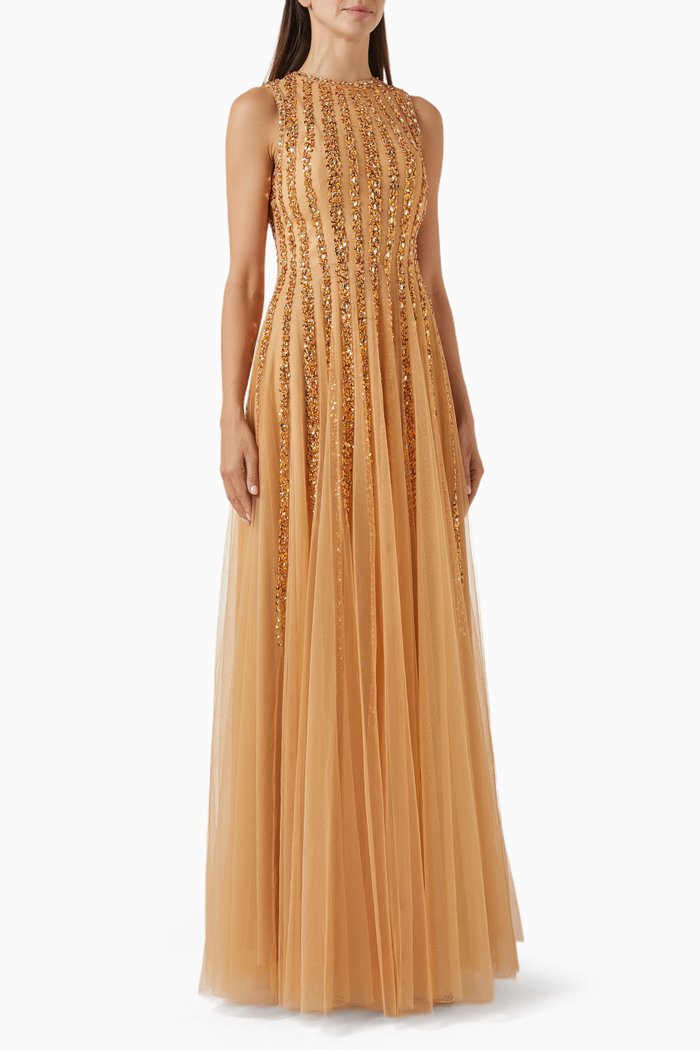 

Sequin-embellished Maxi Dress, Gold