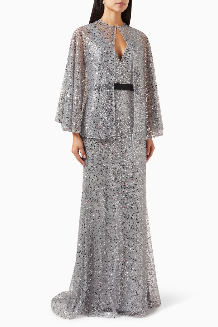 

Sequin-embellished Cape Gown, Grey