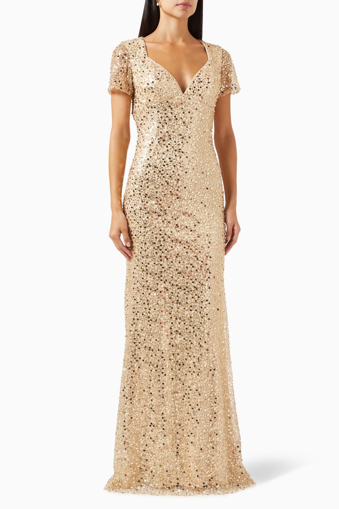 

Sequin-embellished V-neck Gown, Gold