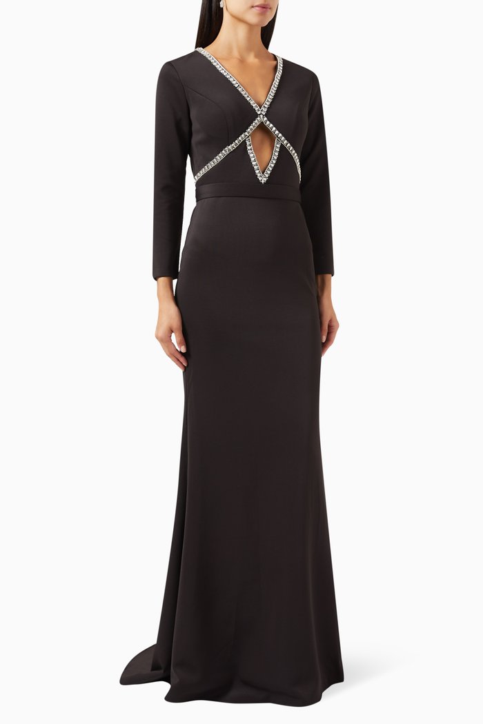 

Cut-out Embellished Gown, Black