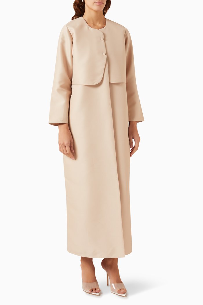 

Round-neck Trench Coat in Satin, Neutral