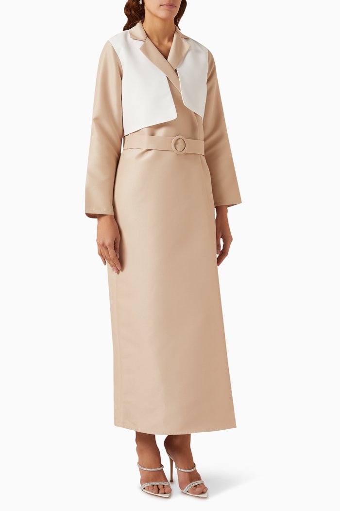 Belted Abaya Jacket in Satin, Neutral