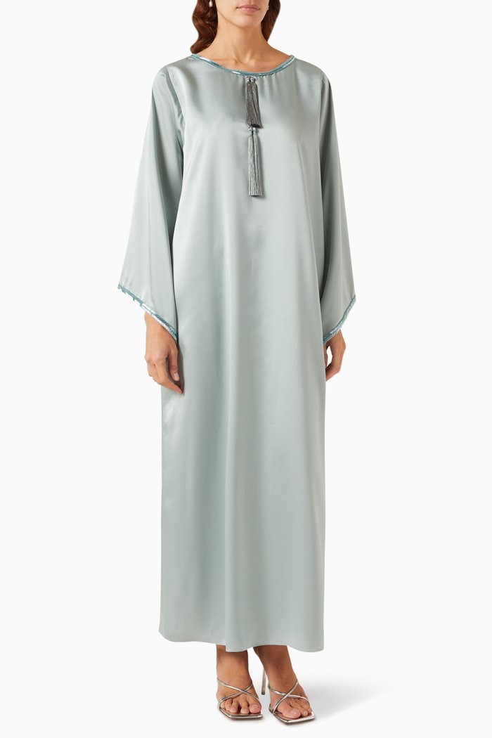 

Tassel-tipped Kaftan in Satin, Silver
