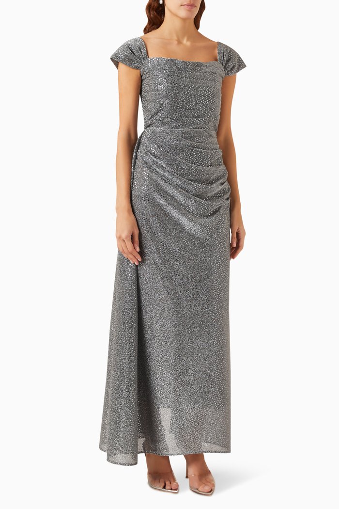 

Draped Shimmer Maxi Dress in Glittered-tulle, Grey