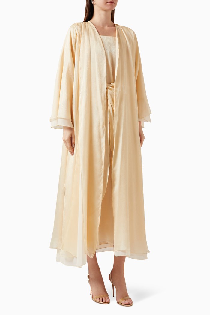 

Knotted Abaya Set in Organza, Neutral