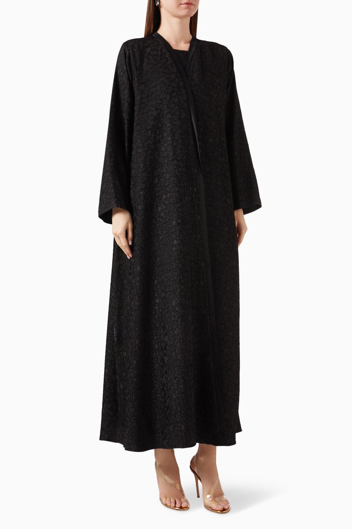 

Textured Cracks Abaya Set in Crepe, Black