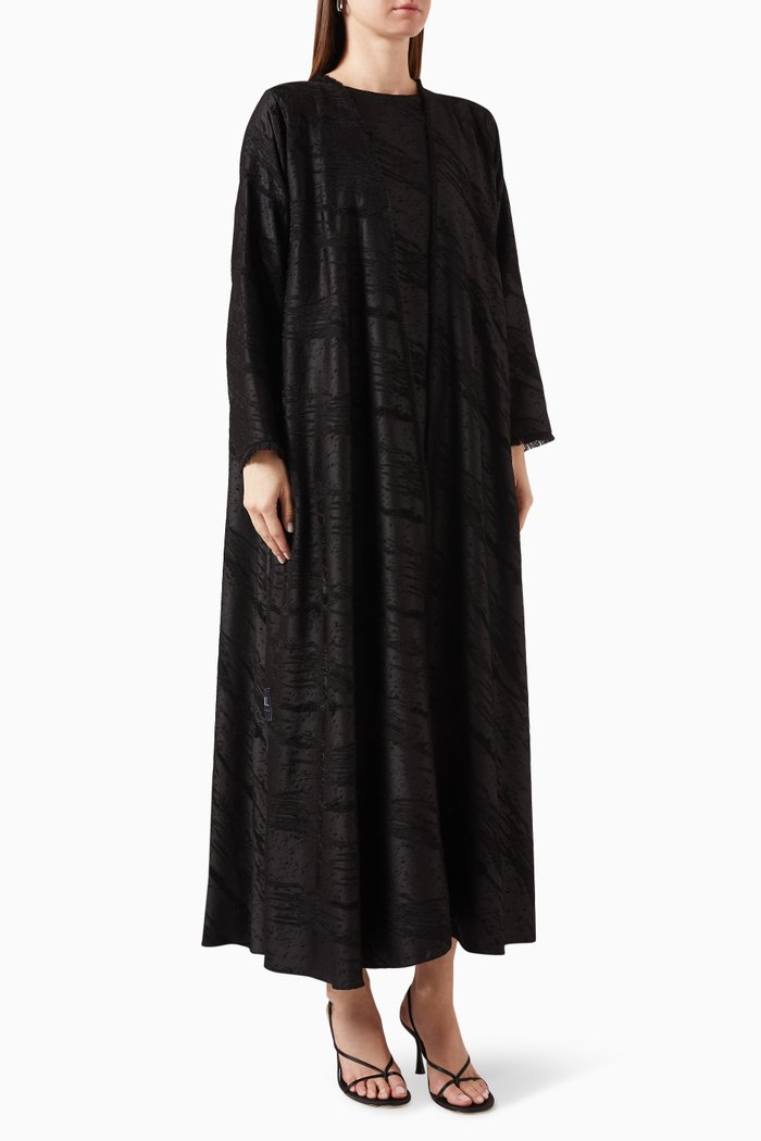 

Textured Waves Abaya Set in Crepe, Black