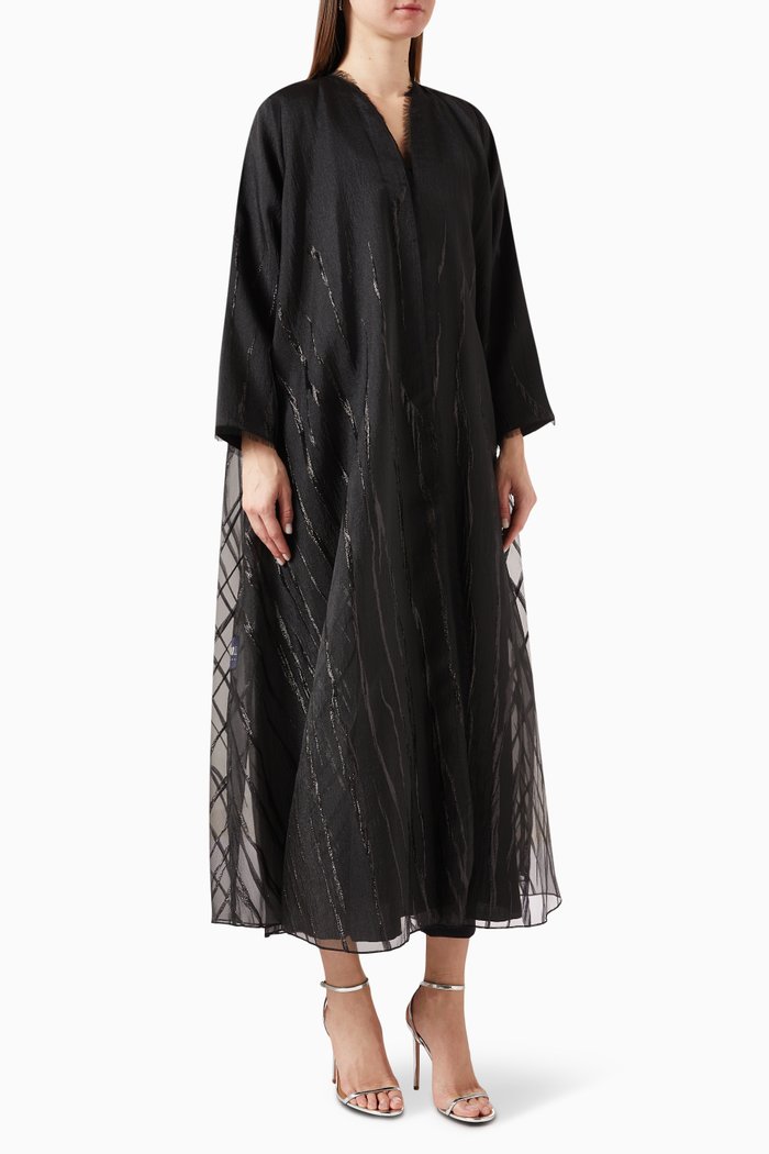 

Fancy Lines Abaya in Sheer Organza, Black