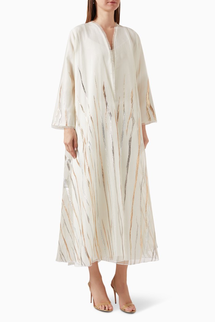 

Fancy Lines Abaya in Organza, White