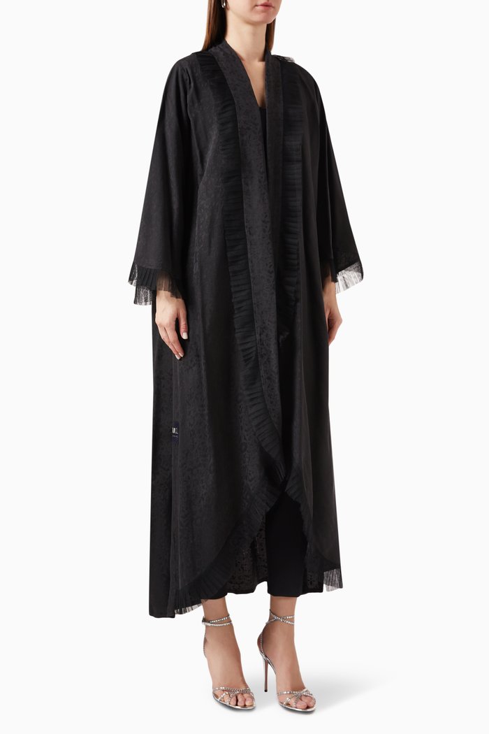 

Floral Stitched Abaya in Cupro, Black