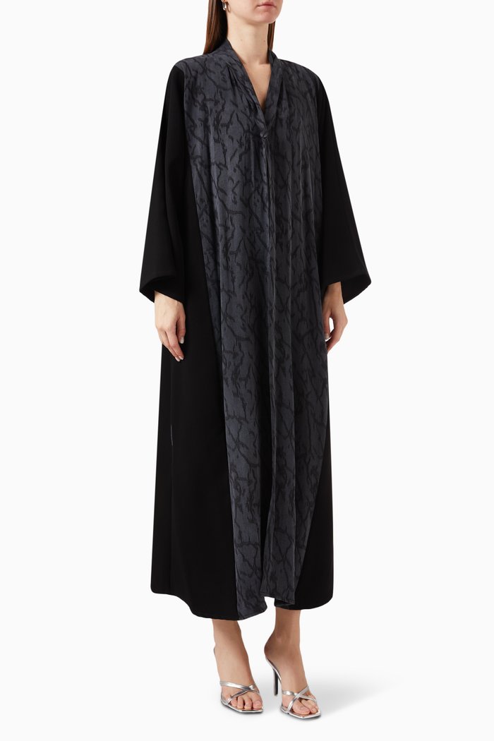

Jacket-styled Abaya in Crepe & Cupro, Black