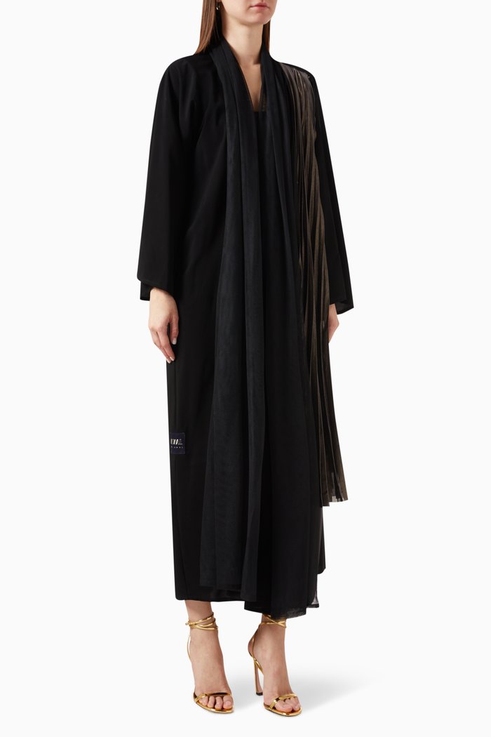 

Pleated Drape Abaya in Crepe, Black