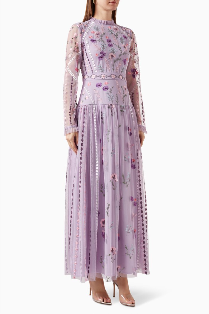 

Floral-embroidered Maxi Dress, Purple