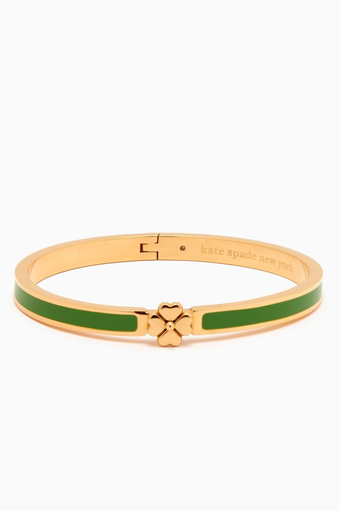 

Heritage Spade Flower Bangle in Gold-plated Brass, Green