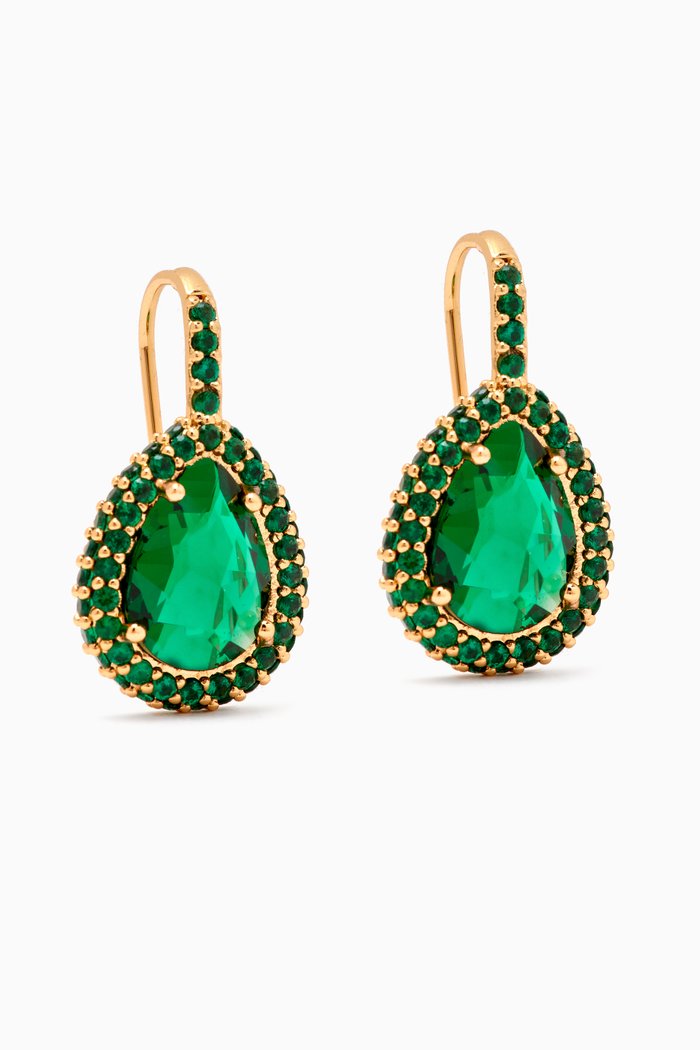 

Pavé Drop Earrings in Gold-plated Brass, Green