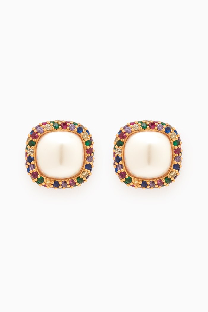 

Mini Square Studs in Gold-plated Brass, Multicolour