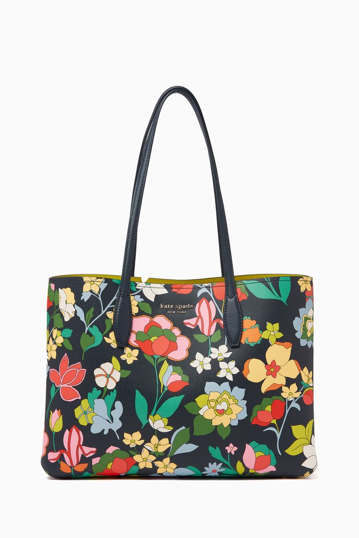 

Large All Day Floral Tote Bag in Leather, Blue