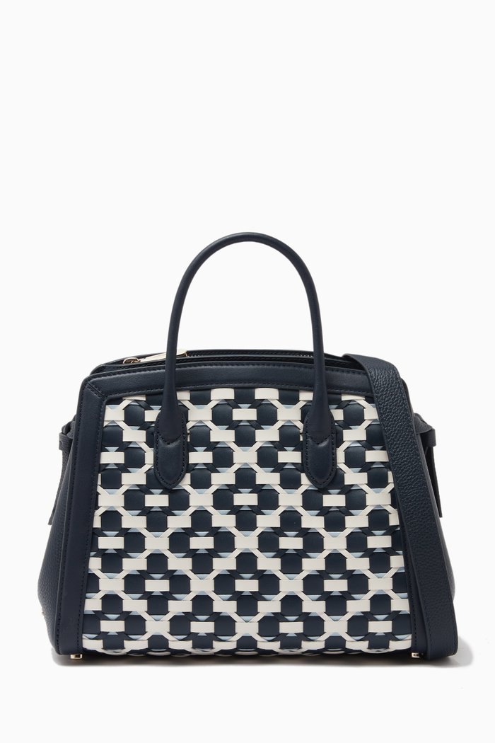 

Medium Knot Satchel Bag in Woven Leather, Blue