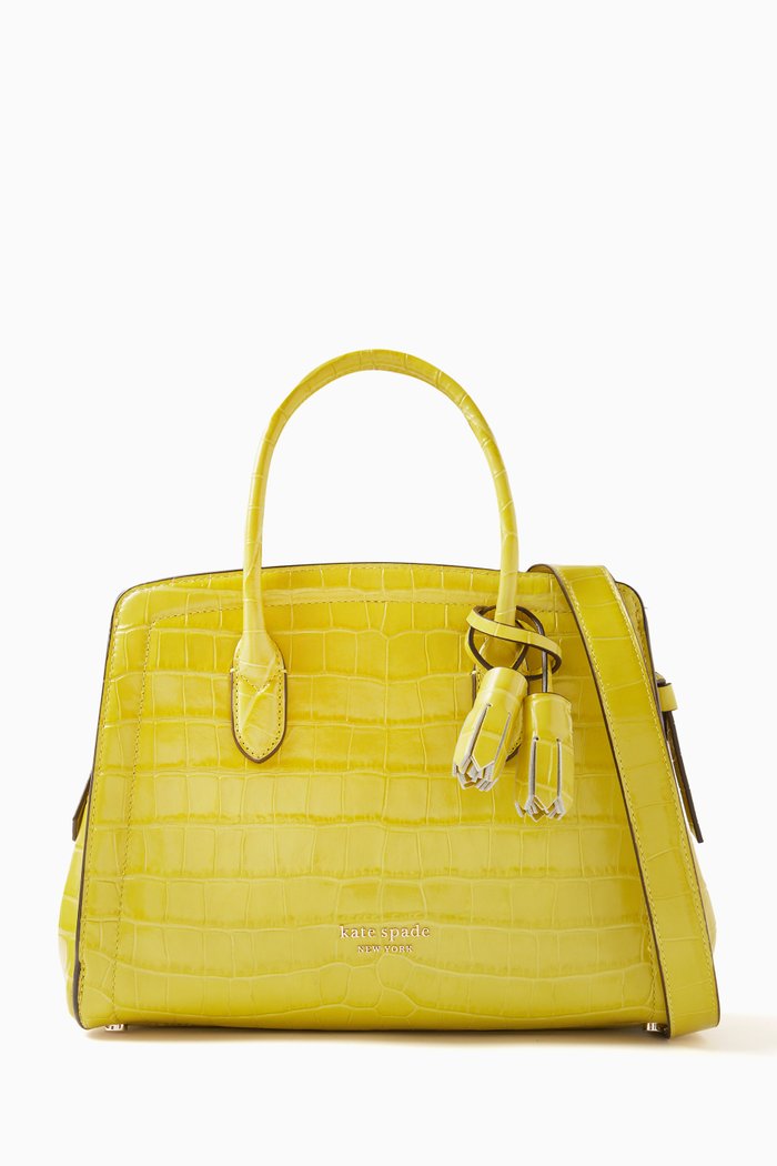 

Medium Knott Satchel Bag in Croc-embossed Leather, Green