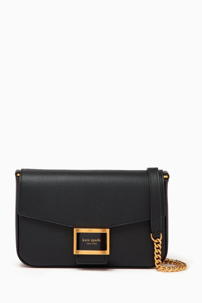 

Katy Flap Chain Crossbody Bag in Leather, Black