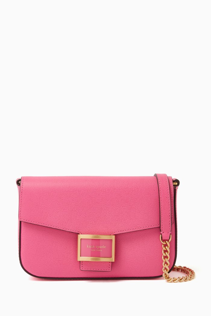 

Katy Flap Chain Crossbody Bag in Leather, Pink