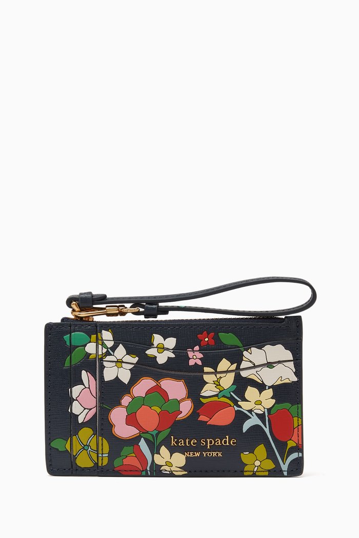 

Floral Wristlet Cardholder in Leather, Blue