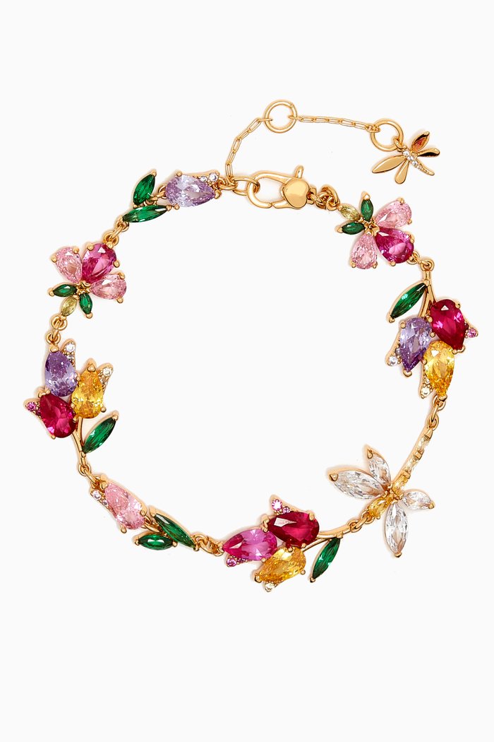 

Dragonfly & Tulip Bracelet in Gold-plated Brass, Multicolour