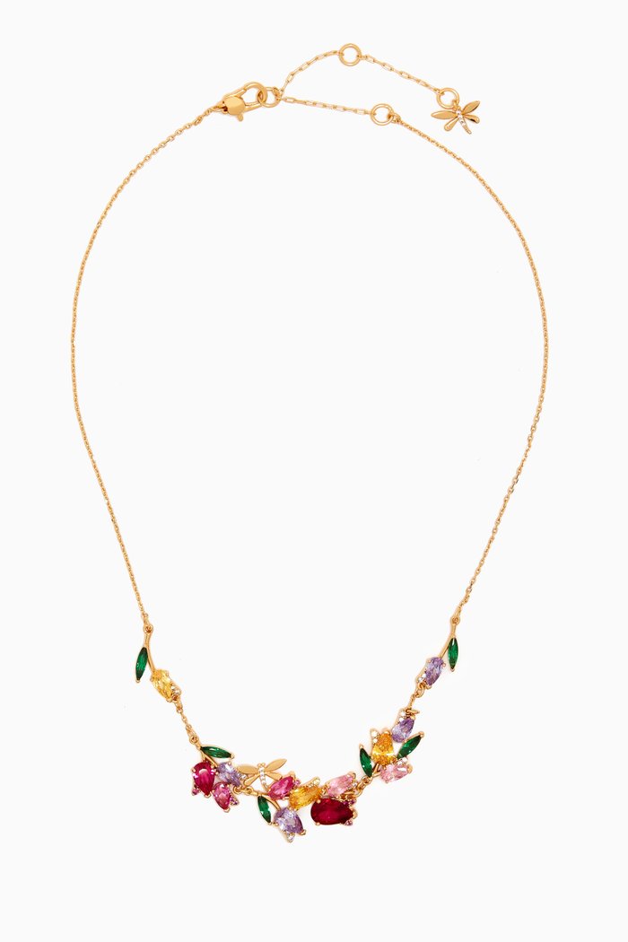 

Dragonfly & Tulip Necklace in Gold-plated Brass, Multicolour