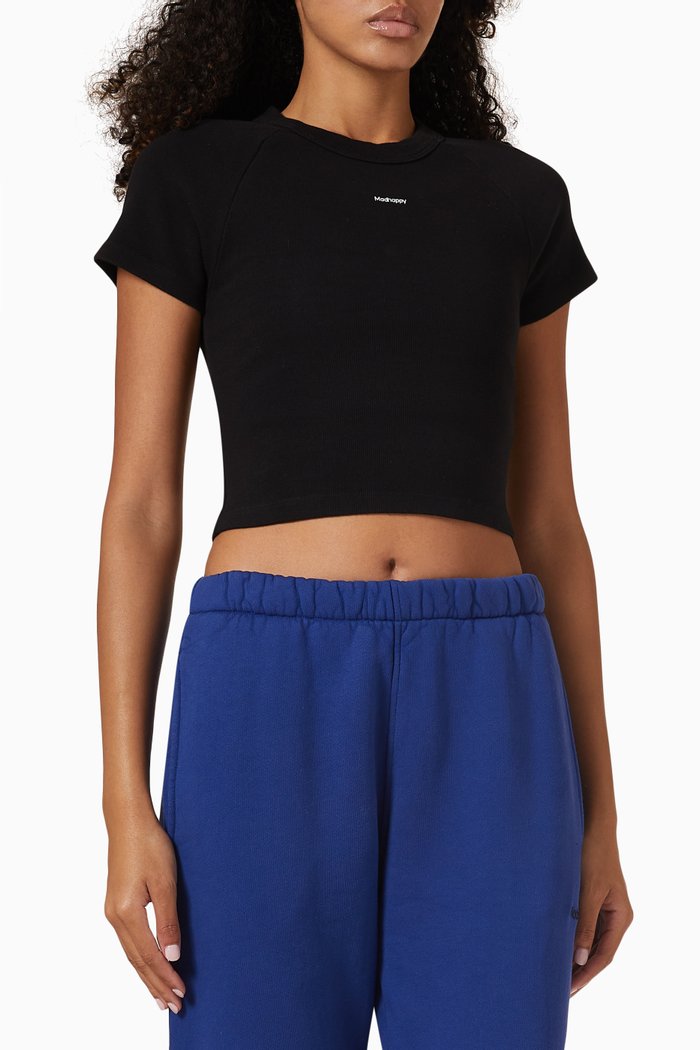 Classics Baby Crop T-shirt in Ribbed-cotton, Black