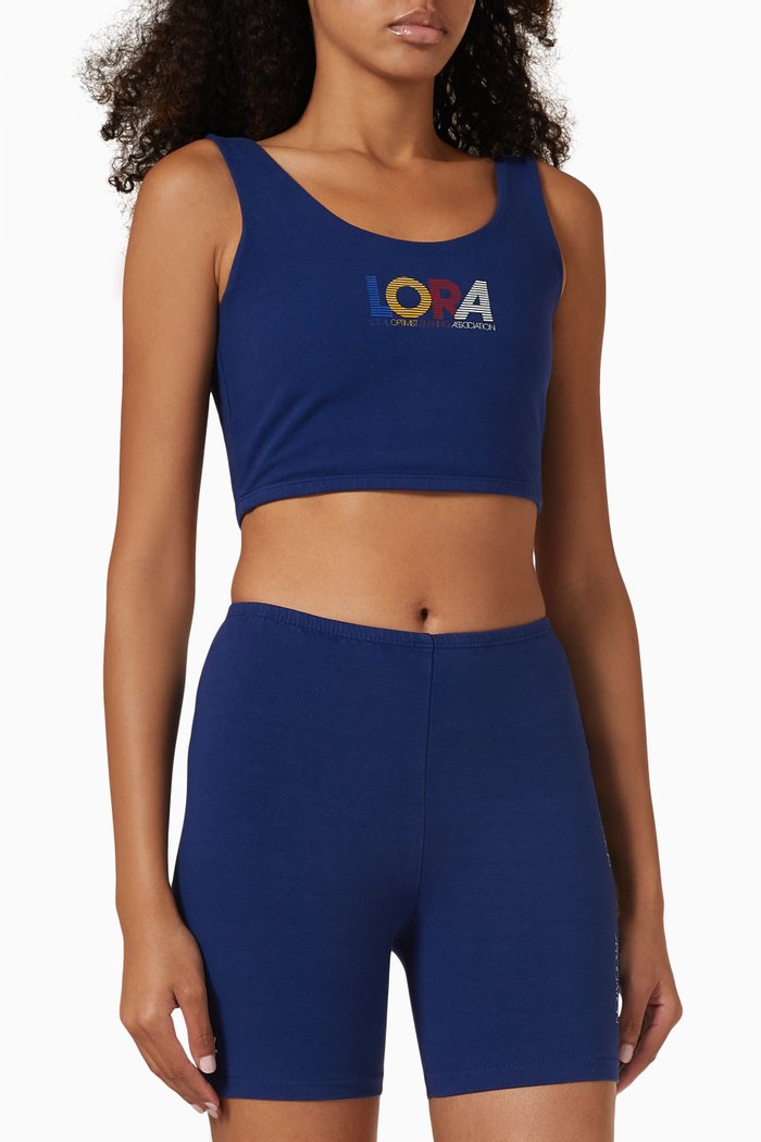 L.O.R.A Biker Tank Top in Jersey, Blue
