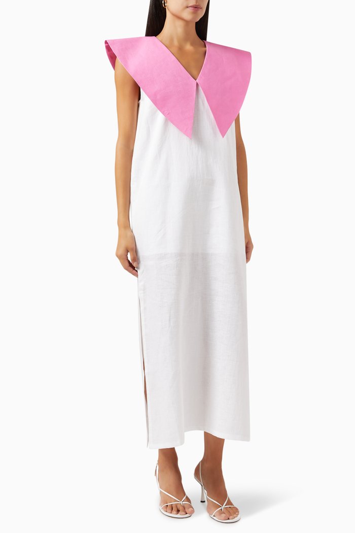 

Diana Midi Dress in Linen, White