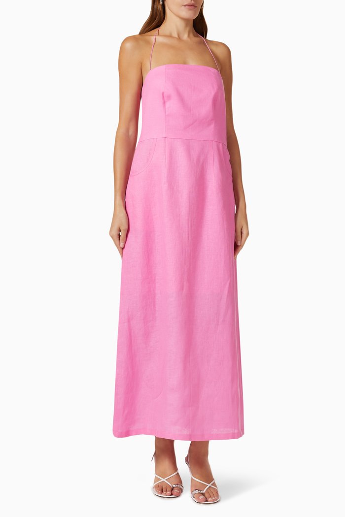 

Coraline Halter Maxi Dress in Linen, Pink