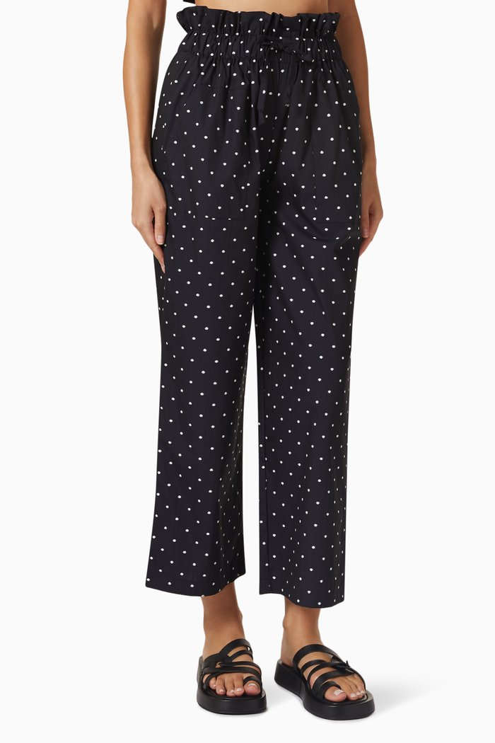 

Nadine Polka-dot Paperbag Pants in Cotton-blend, Black