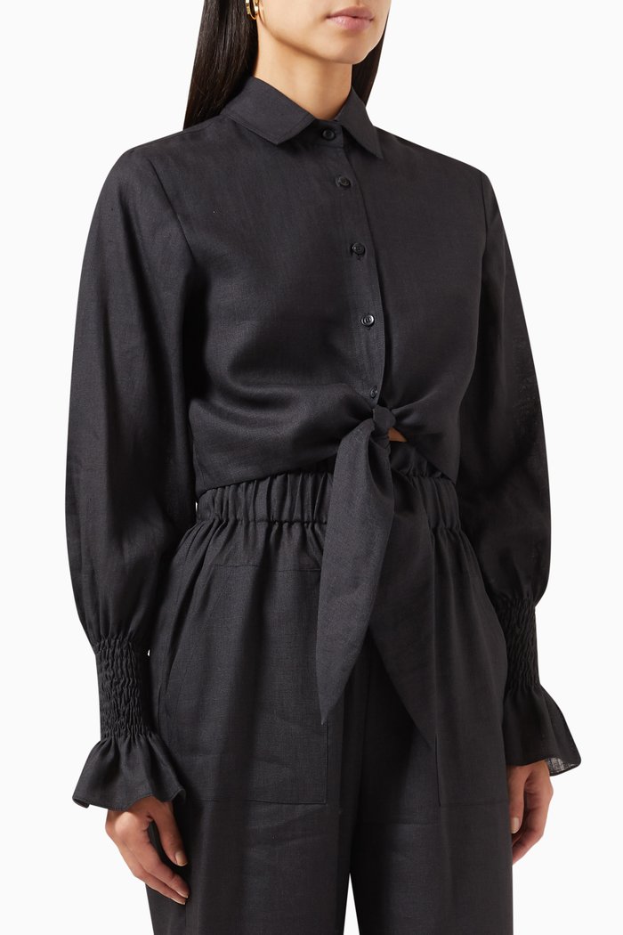 

Yvonne Tie Crop Top in Linen, Black