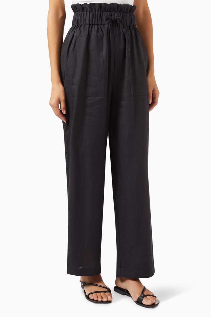 

Veron High-waist Pants in Linen, Black