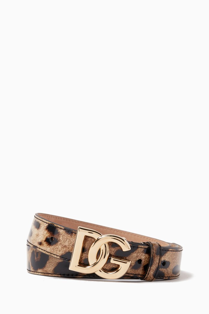 

x KIM Belt with DG Logo in Leopard-print Glossy Leather, 25mm, Brown