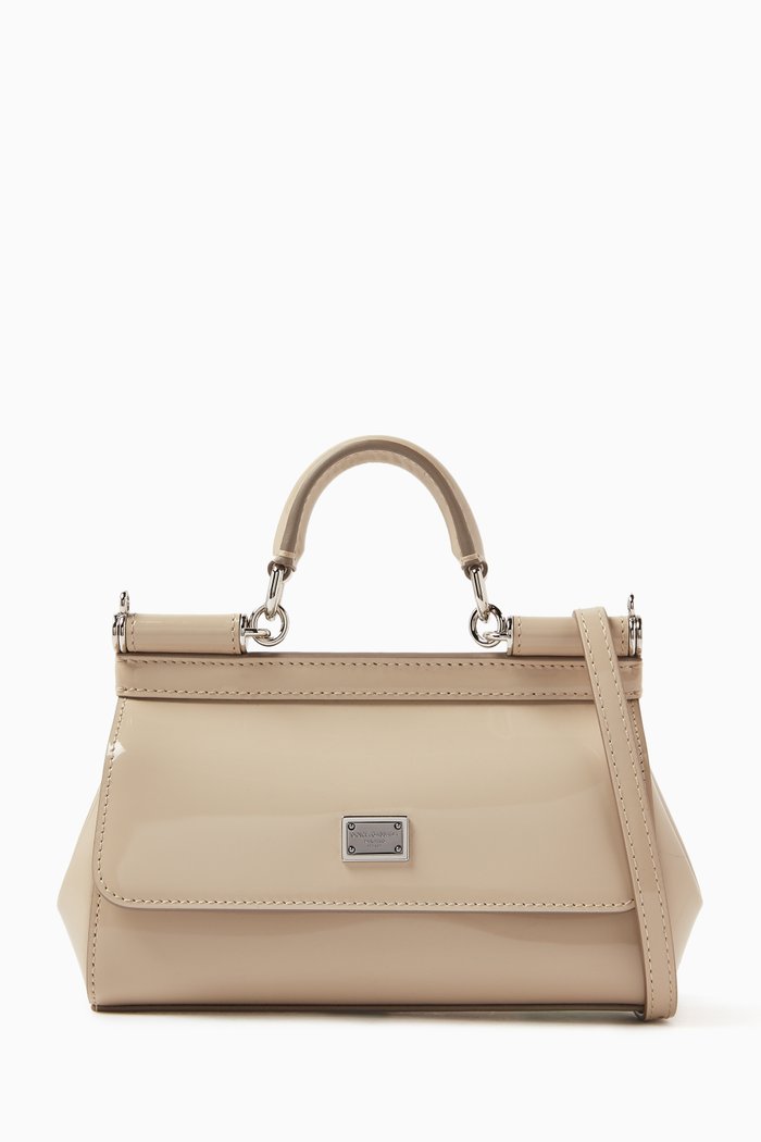 

x KIM Small Sicily Long Bag in Polished Leather, Neutral