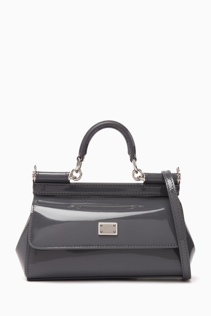 

x KIM Small Sicily Long Bag in Polished Leather, Grey
