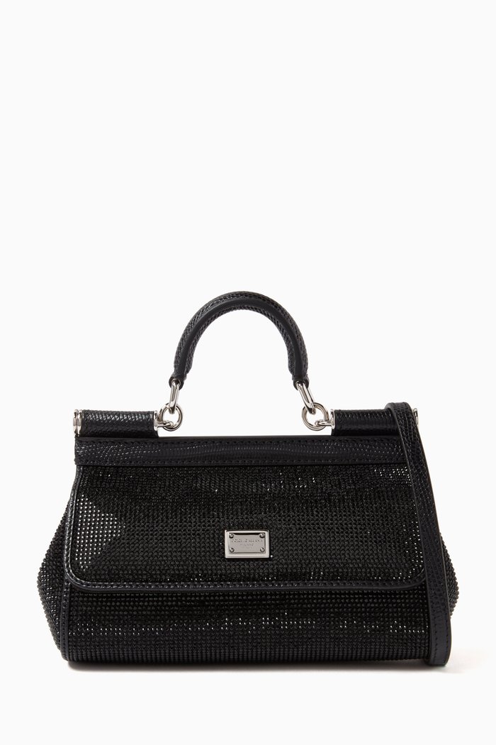 

x KIM Small Sicily Long Bag in Rhinestone-covered Satin, Black