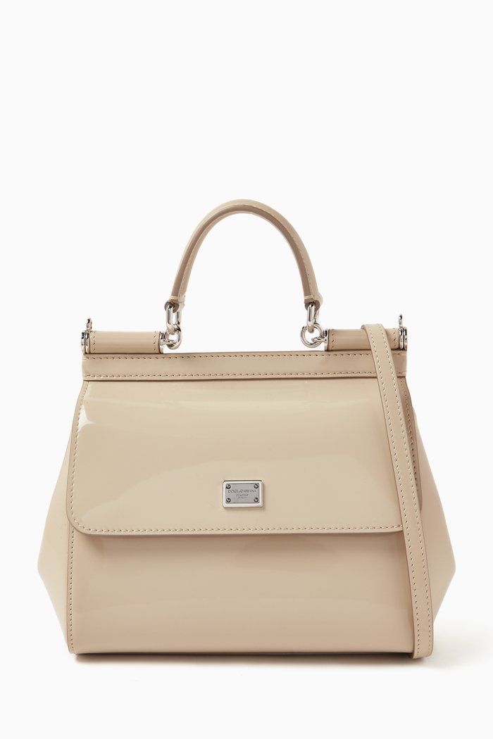 

Small Sicily Top-handle Bag in Patent Leather, Neutral