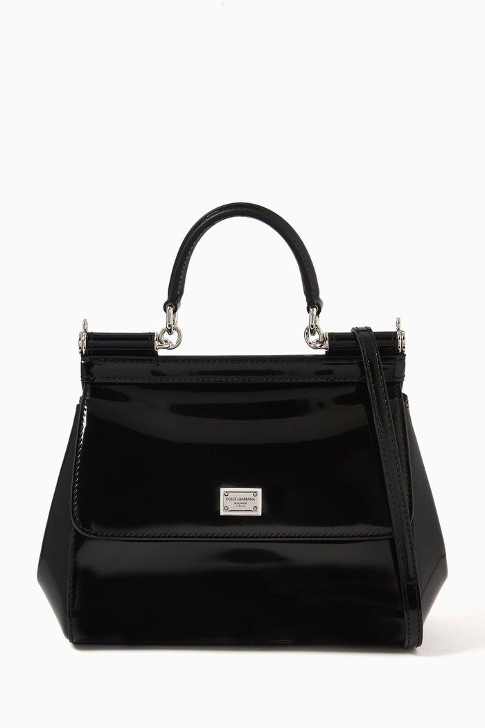 

Small Sicily Top-handle Bag in Patent Leather, Black
