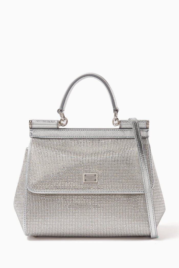 

x KIM Small Sicily Bag in Rhinestone-covered Satin, Silver
