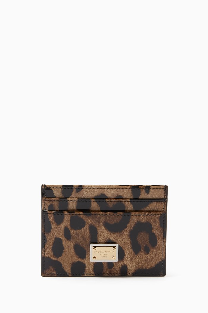 

DG Plaque Cardholder in Leopard-print Calfskin Leather, Brown