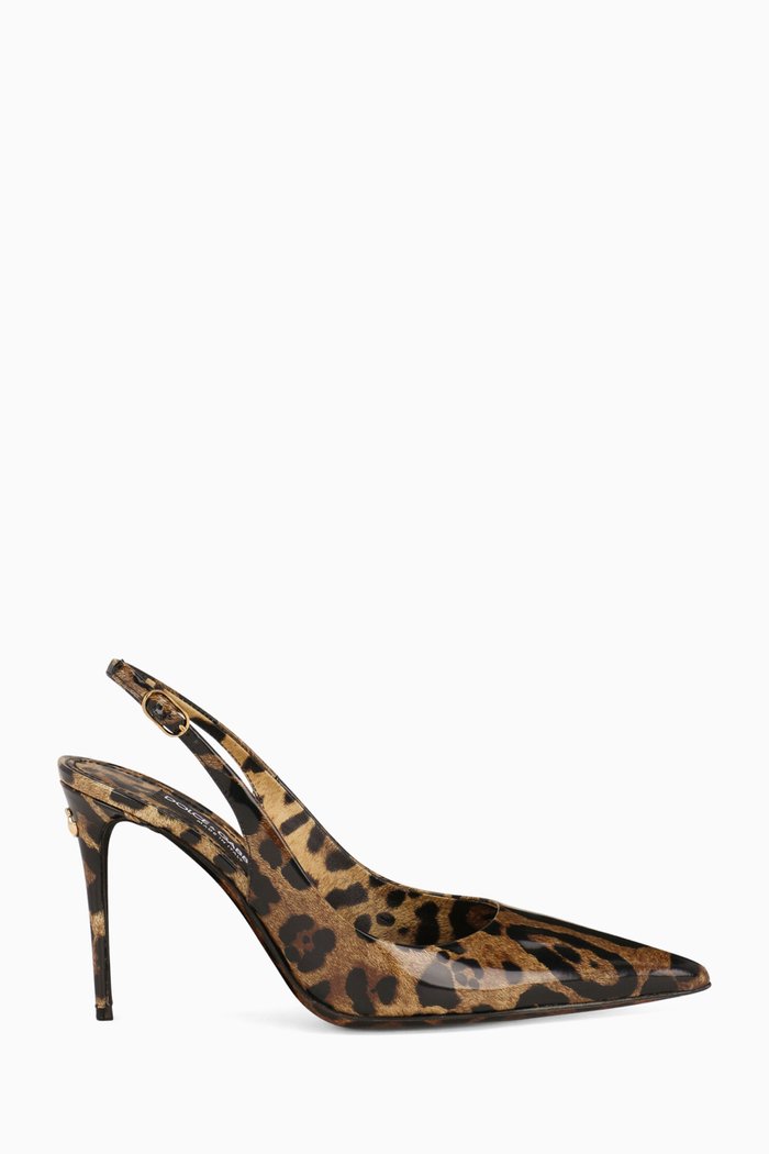 

x KIM Lollo 90 Leopard-print Slingback Pumps in Polished Calfskin, Brown