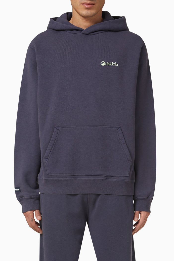 

Outdoors Print Hoodie in Cotton-fleece, Blue