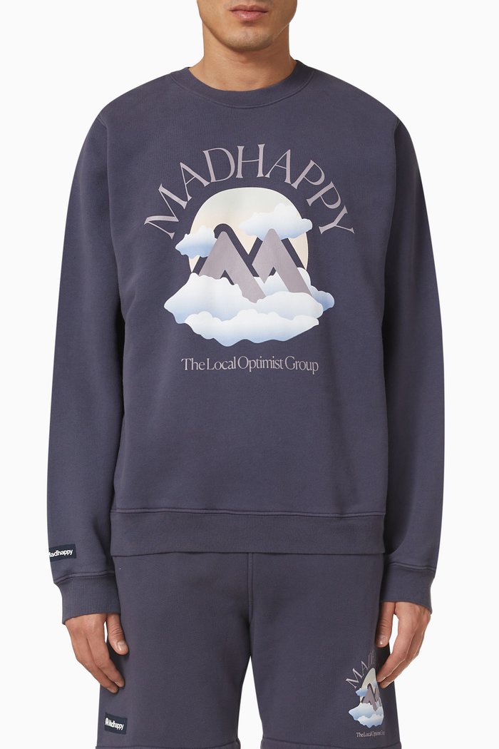 

Outdoors Print Sweatshirt in Cotton-fleece, Blue
