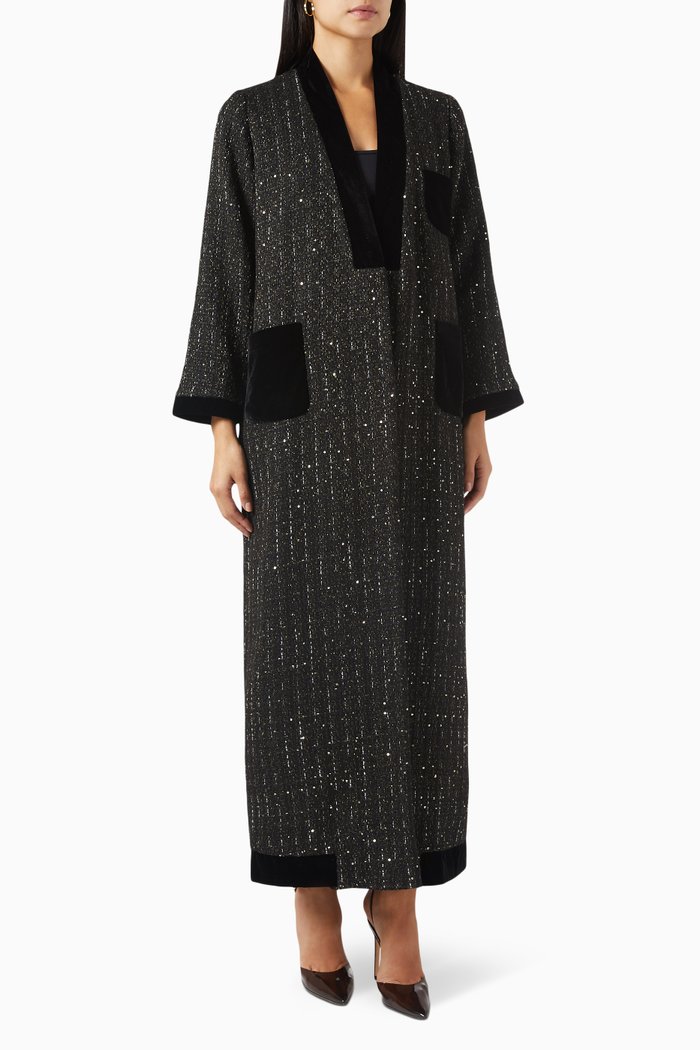 

Winter Patch Pocket Abaya in Metallic Tweed, Multicolour
