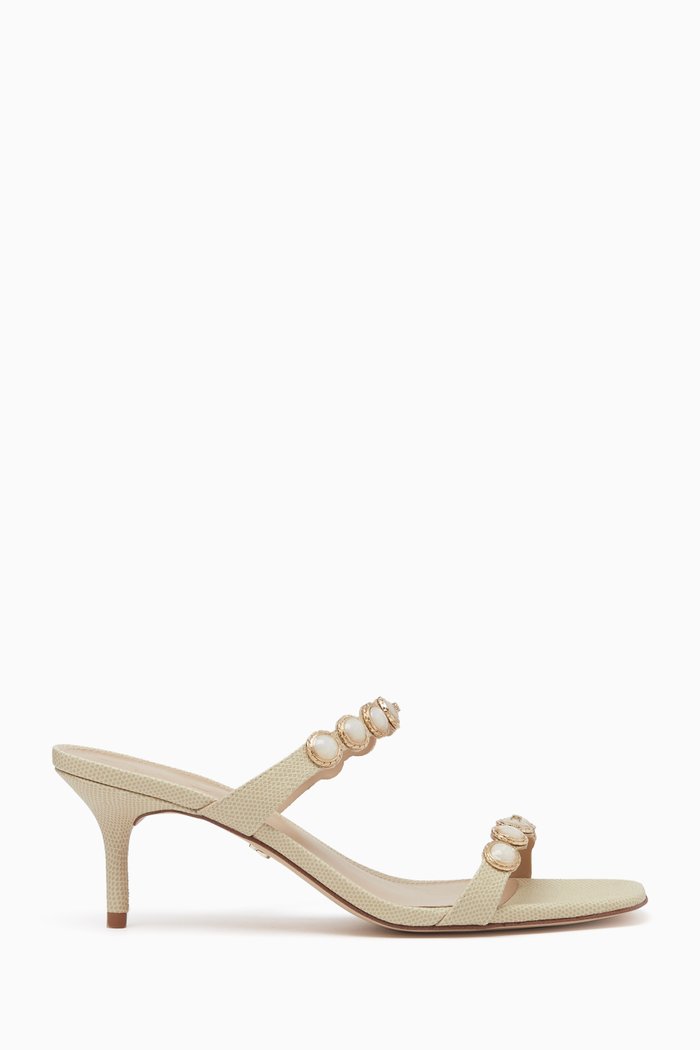 Palma Pearl Mules in Speckled Snake-effect Leather, Neutral